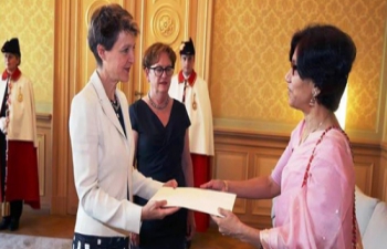 Ambassador Smita Purushottam presenting credentials to Swiss President