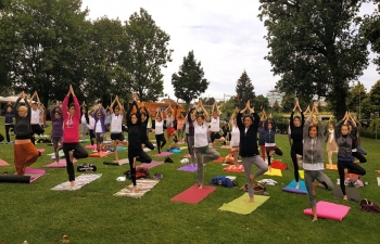 4th   International Day of Yoga Celebration on the banks of River Rhine in Swiss City of Basel on June 21, 2018