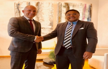 Ambassador Sibi George with HE Mr. Adrian Hasler, Hon'ble Prime Minister of the Principality of Liechtenstein on June 12 in Vaduz
