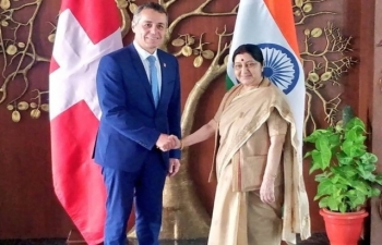 EAM Sushma Swaraj meets Swiss Foreign Minister H.E. Dr. Ignazio Cassis in New Delhi on August 10, 2018
