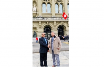 Amb Sibi George with Dr. Gugger at the Parliament. Hearty Congratulations Dr. Nik Gugger, Hon’ble Member of Swiss Parliament on his oath taking at the Federal Palace on Dec 2nd 2019 .