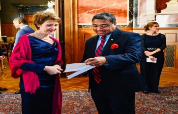 Ambassador Sibi George called on the President of Swiss Confederation H.E. Mme Simonetta Sommaruga at the traditional New Year reception at the Federal Palace in Bern on Jan 15, 2020.