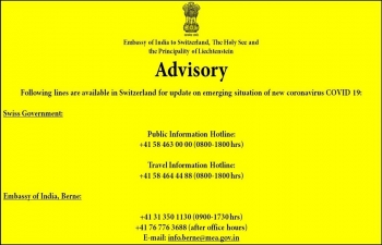 In view of the emerging situation of new coronavirus COVID-19 in the region, all Indians in Switzerland are advised to take necessary health precautions and regularly follow the advisories being issued by Swiss Govt. https://www.bag.admin.ch/…/aktuelle-ausbruec…/novel-cov.html Emergency contact numbers are attached.